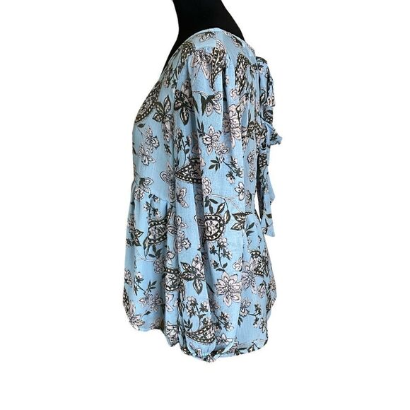 American Eagle Blue Floral Paisley Babydoll Top Size M Bow Tie Back - Picture 12 of 15
